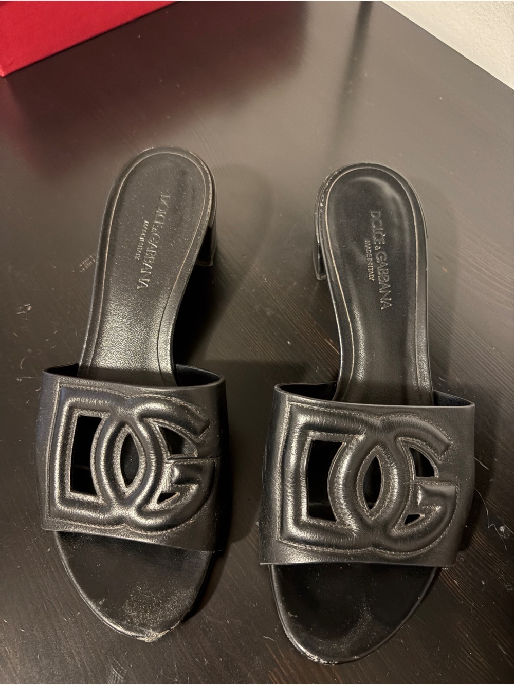 Dolce & Gabbana Black Leather DG Logo Slide Mules